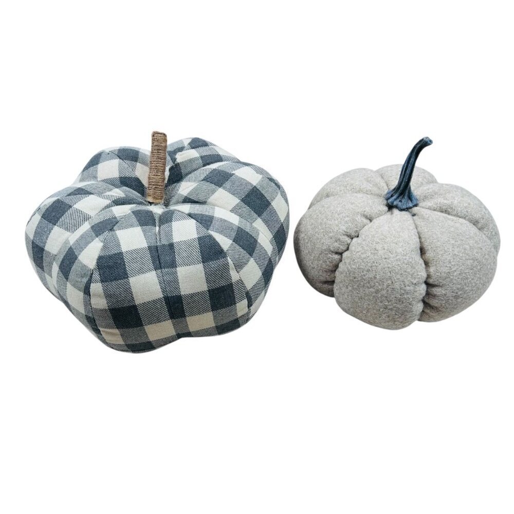 Plush Pumpkins Gingham Textiles Thanksgiving Fall Decoration Neutral